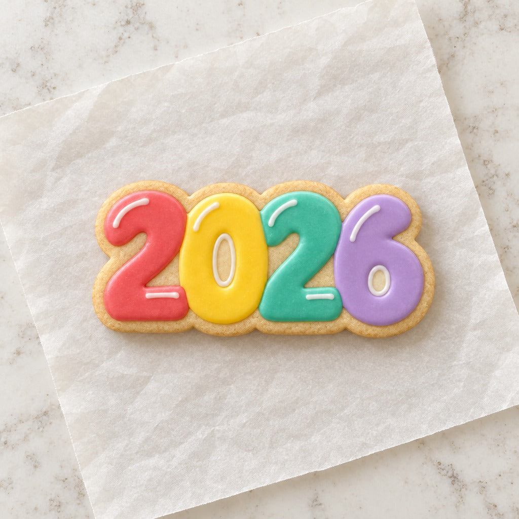 2026 Outline Cookie Cutter (decorated cookie mockup)