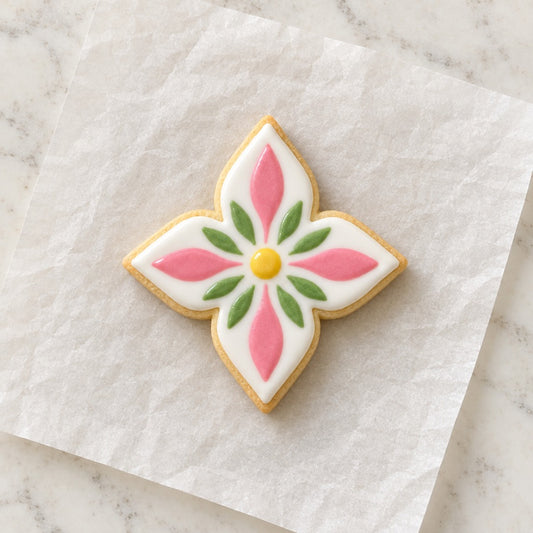 4 Point Floral Shape Cookie Cutter (decorated cookie mockup)