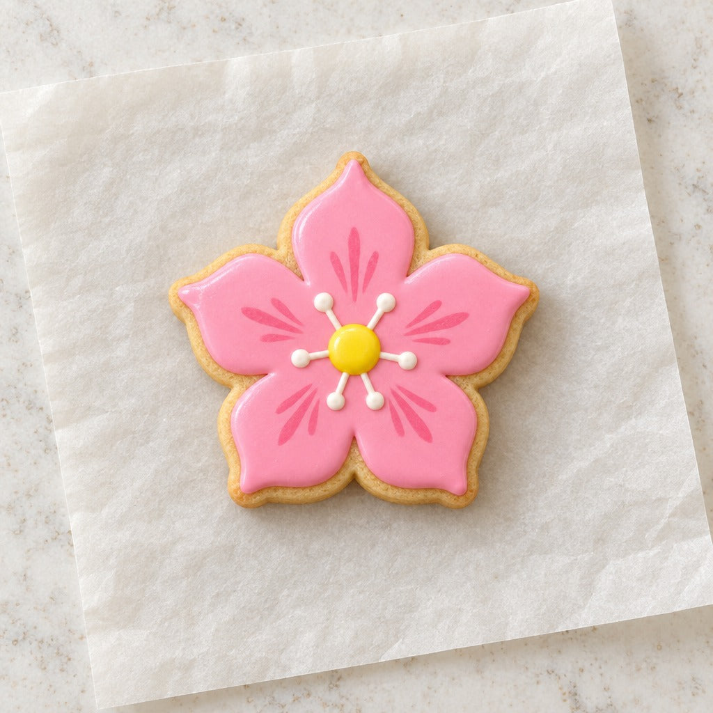 5 Petal Flower Cookie Cutter (decorated cookie mockup)