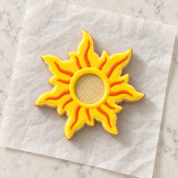 90s Style Sun Cookie Cutter (decorated cookie mockup)