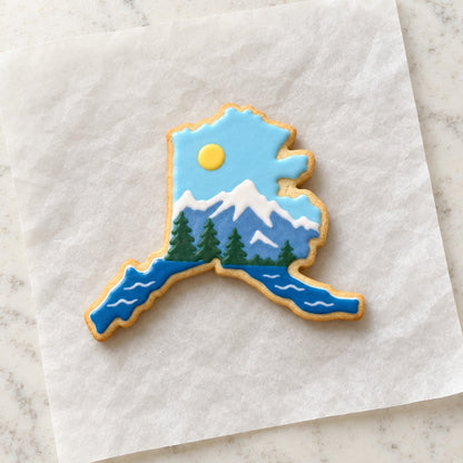 Alaska State Cookie Cutter (decorated cookie mockup)