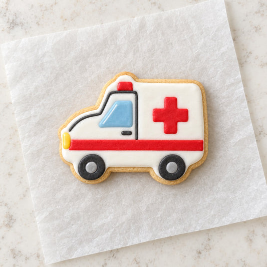 Ambulance Outline Cookie Cutter (decorated cookie mockup)