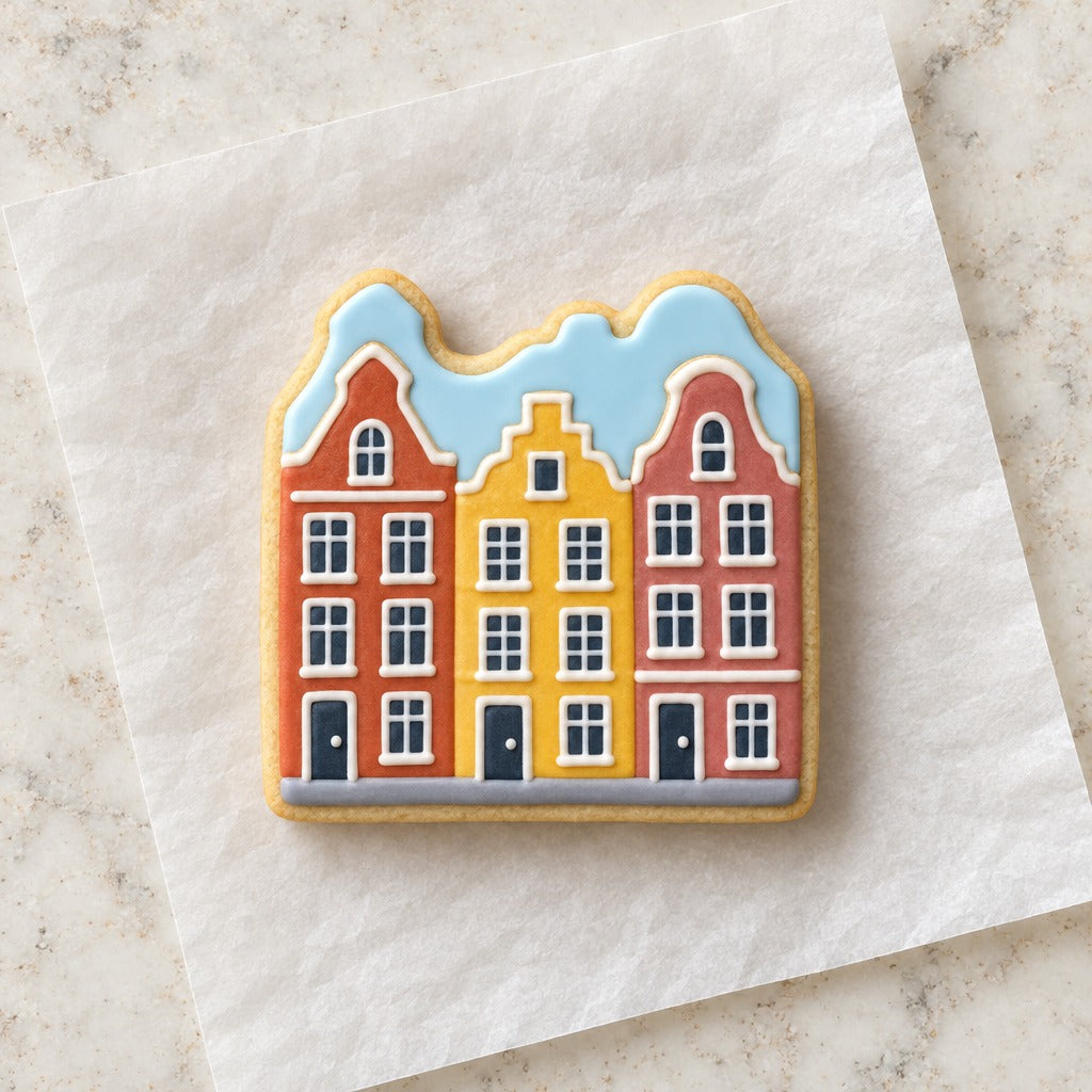 Amsterdam Houses Cookie Cutter (decorated cookie mockup)