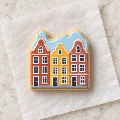 Amsterdam Houses Cookie Cutter (decorated cookie mockup)