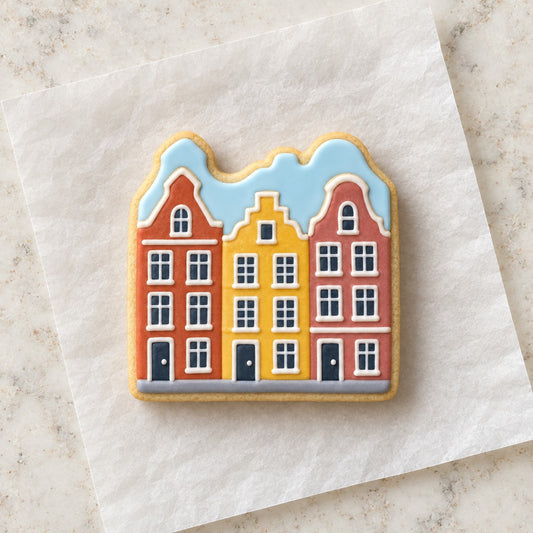 Amsterdam Houses Cookie Cutter (decorated cookie mockup)