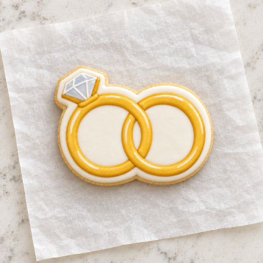 Anniversary Wedding Rings Cookie Cutter (decorated cookie mockup)