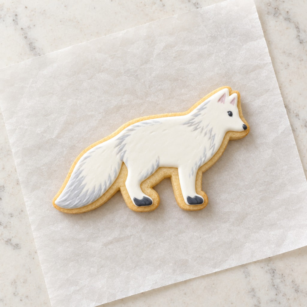 Arctic Fox Cookie Cutter (decorated cookie mockup)