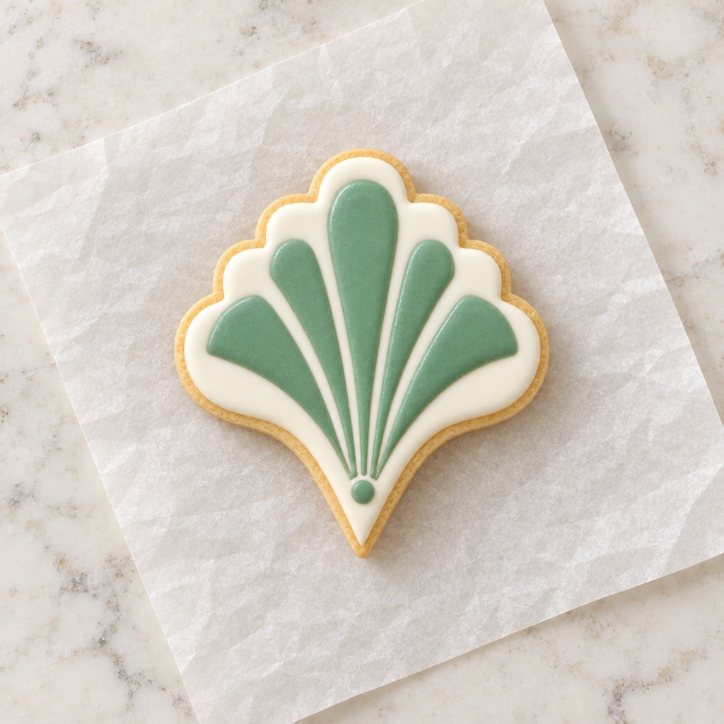 Art Deco Fan Cookie Cutter (decorated cookie mockup)