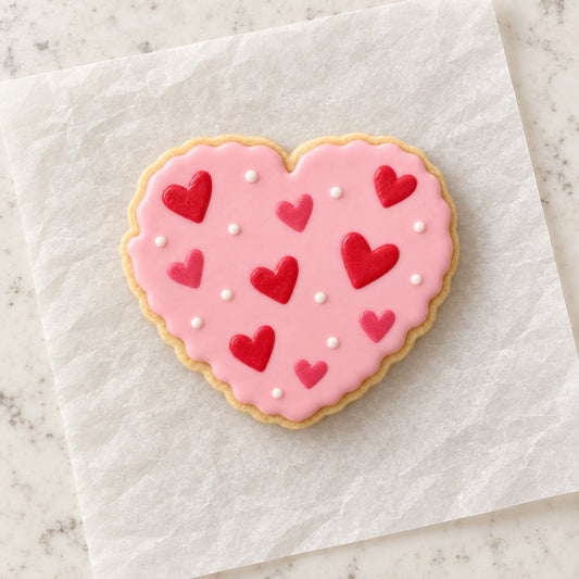 Asymmetrical Ruffled Heart Cookie Cutter (decorated cookie mockup)