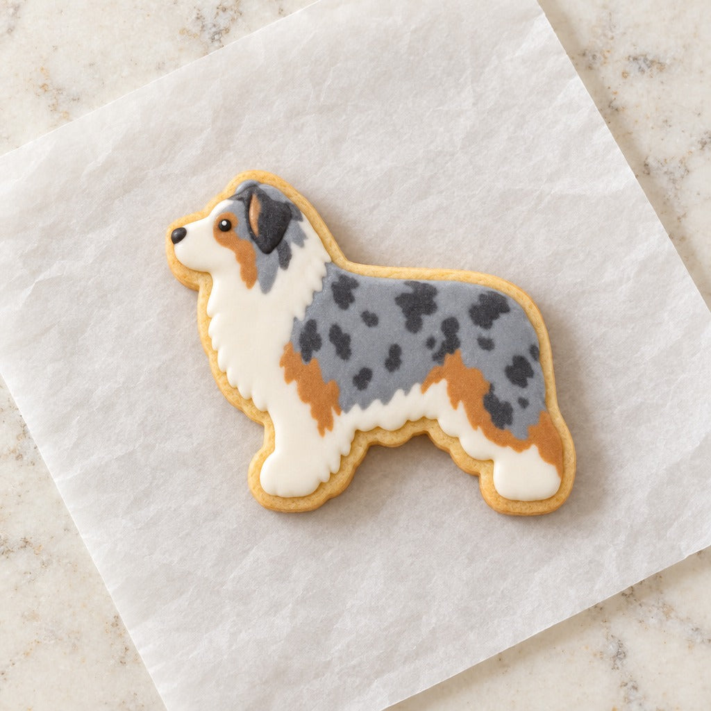 Australian Shepherd Outline Cookie Cutter (decorated cookie mockup)