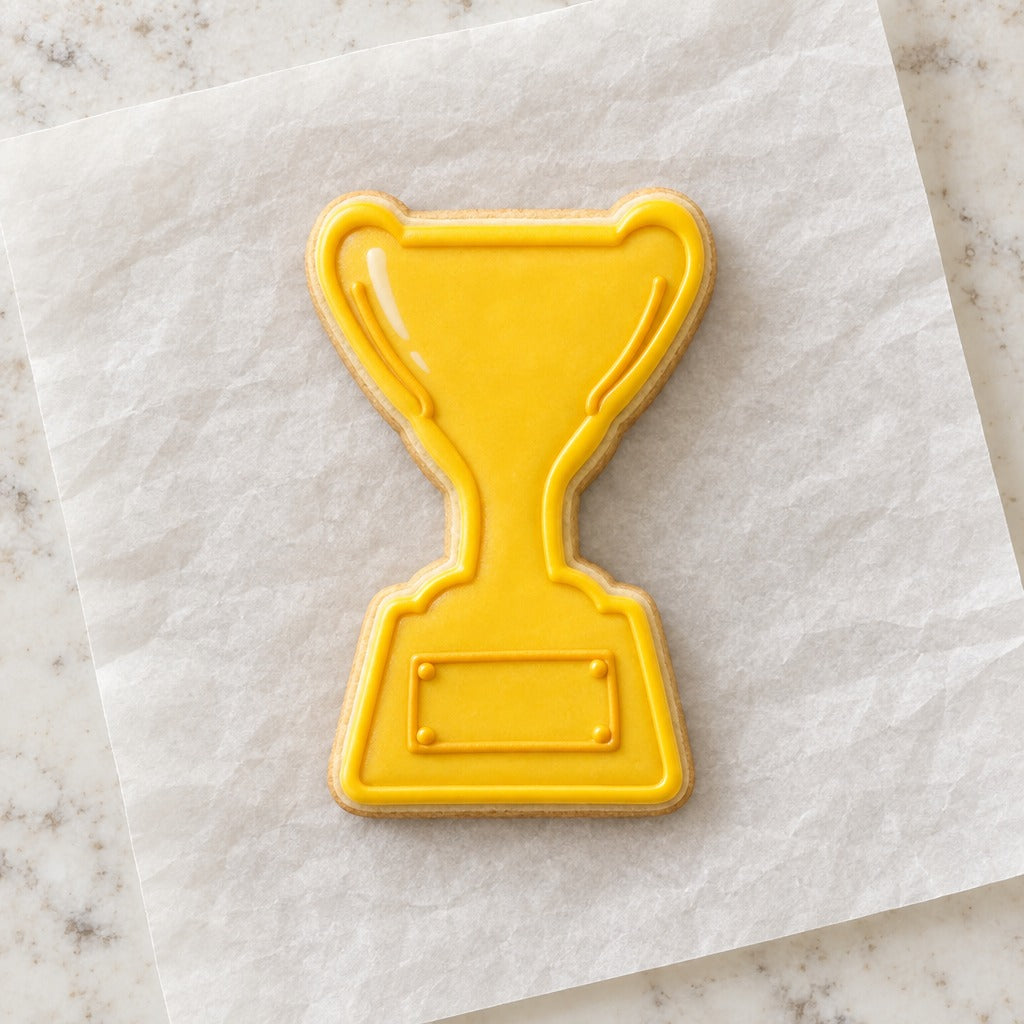 Award Ceremony Trophy Outline Cookie Cutter (decorated cookie mockup)