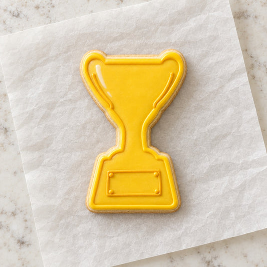 Award Ceremony Trophy Outline Cookie Cutter (decorated cookie mockup)
