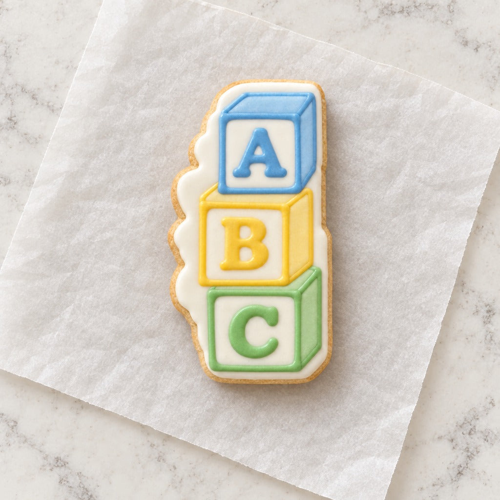 Baby Blocks Cookie Cutter (decorated cookie mockup)