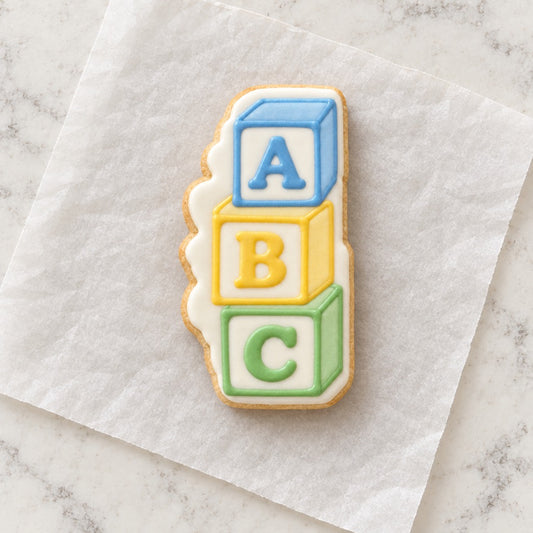 Baby Blocks Cookie Cutter (decorated cookie mockup)