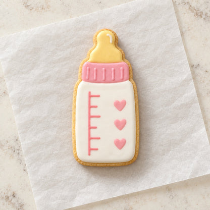 Baby Bottle Outline Cookie Cutter (decorated cookie mockup)