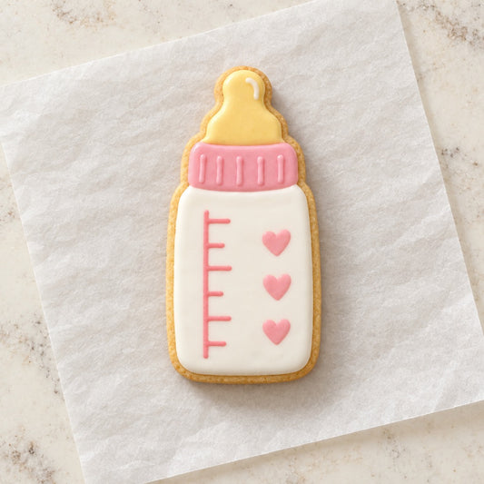 Baby Bottle Outline Cookie Cutter (decorated cookie mockup)