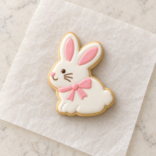 Baby Bunny Outline Cookie Cutter (decorated cookie mockup)