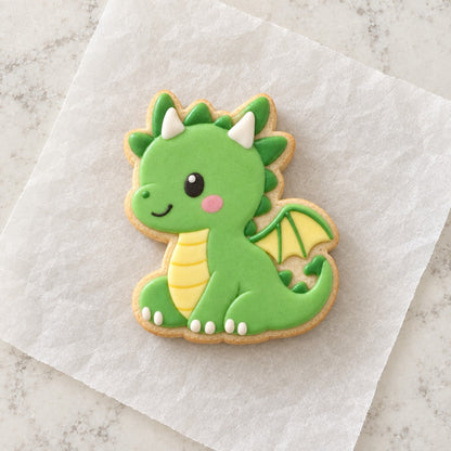 Baby Dragon Outline Cookie Cutter (decorated cookie mockup)