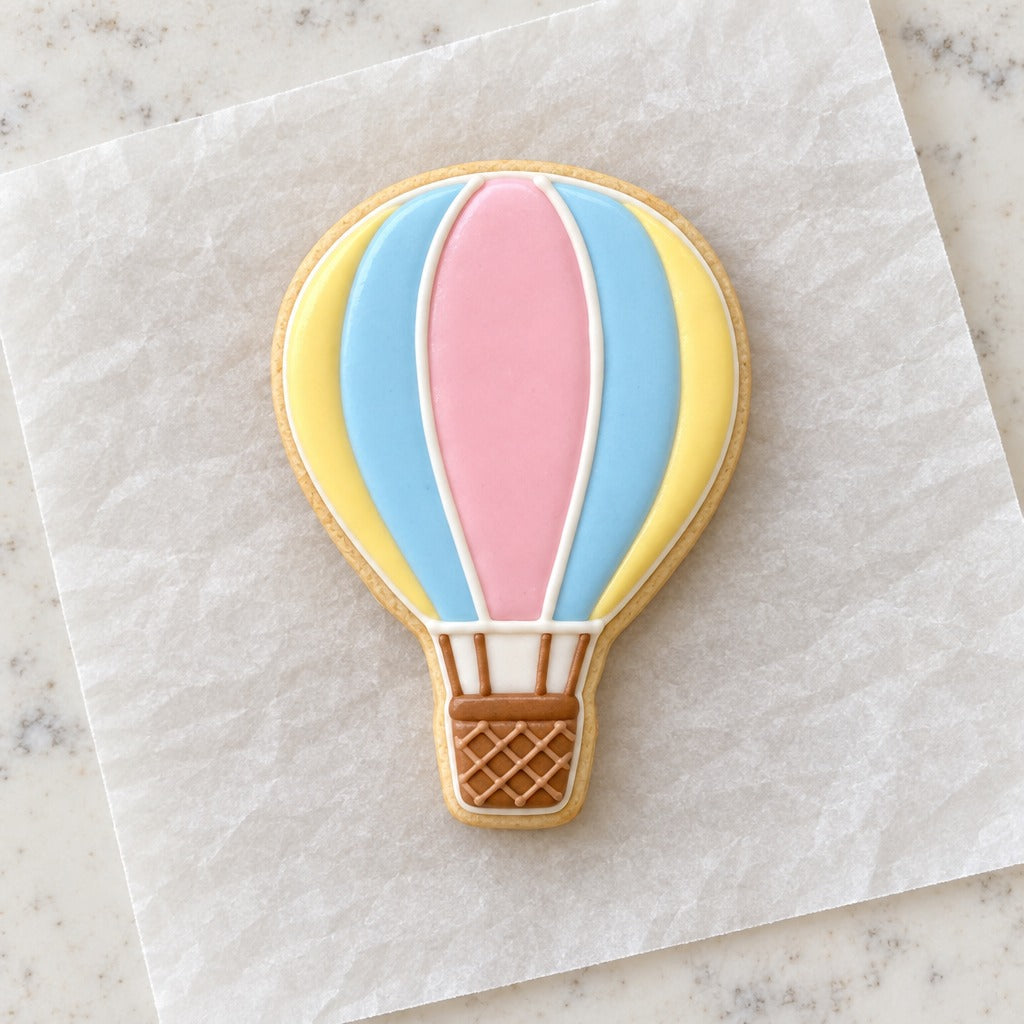 Baby Hot Air Balloon Cookie Cutter (decorated cookie mockup)