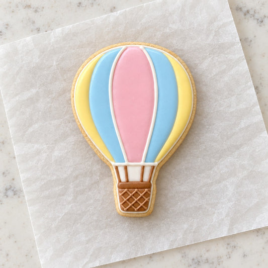 Baby Hot Air Balloon Cookie Cutter (decorated cookie mockup)