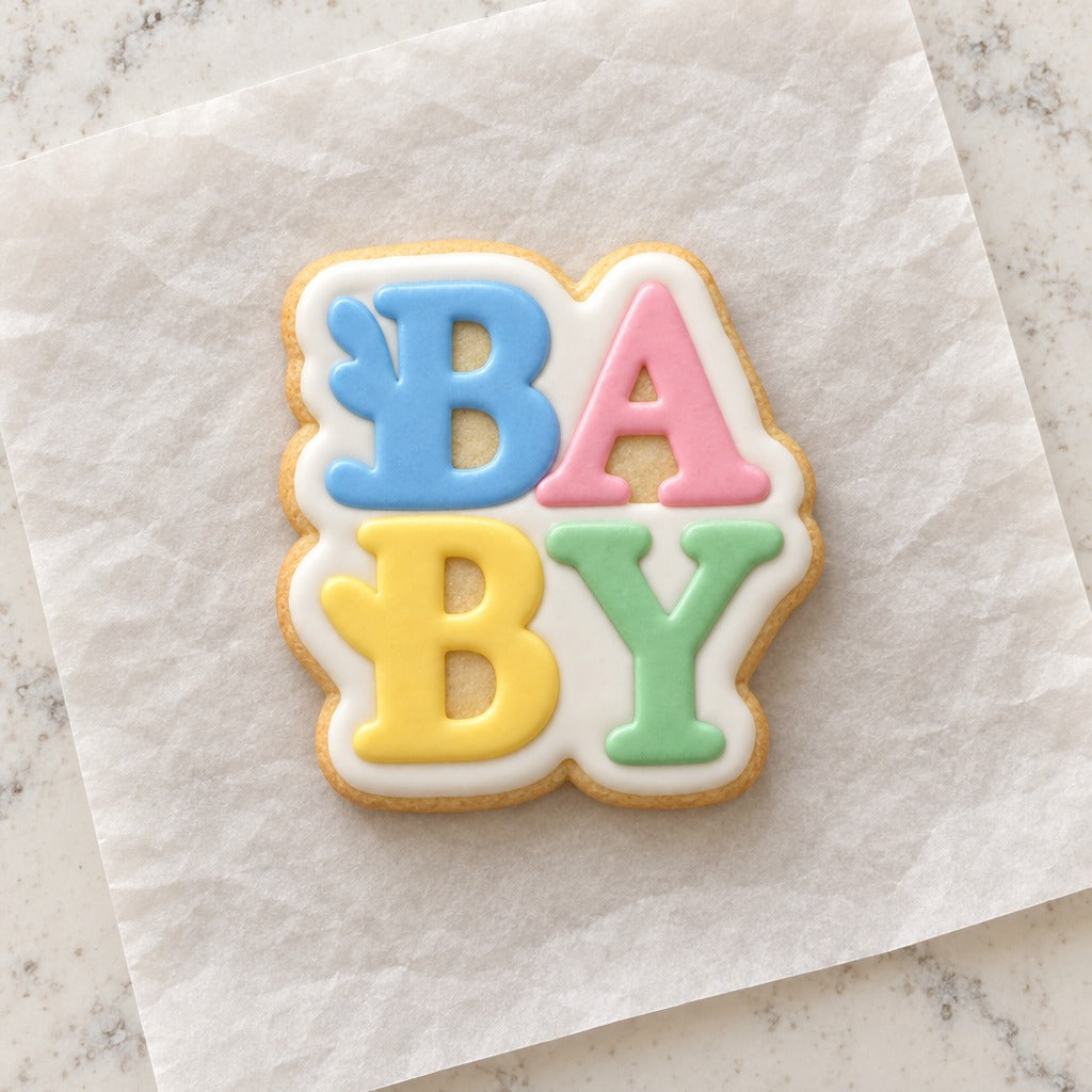 Baby Letters Cookie Cutter (decorated cookie mockup)
