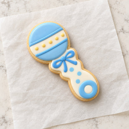 Baby Rattle Cookie Cutter (decorated cookie mockup)