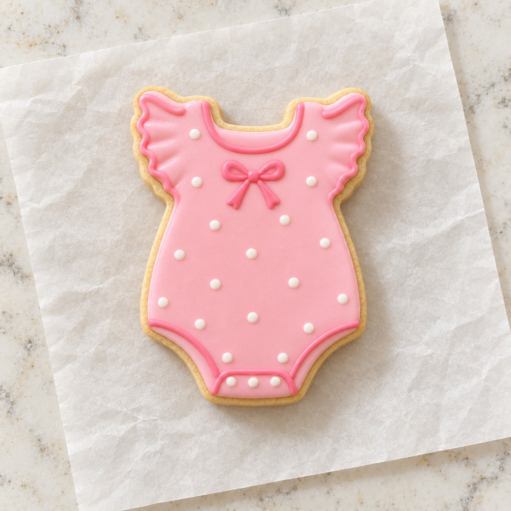 Fitted Ruffled Baby Bodysuit Cookie Cutter (decorated cookie mockup)