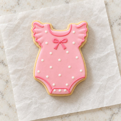Fitted Ruffled Baby Bodysuit Cookie Cutter (decorated cookie mockup)
