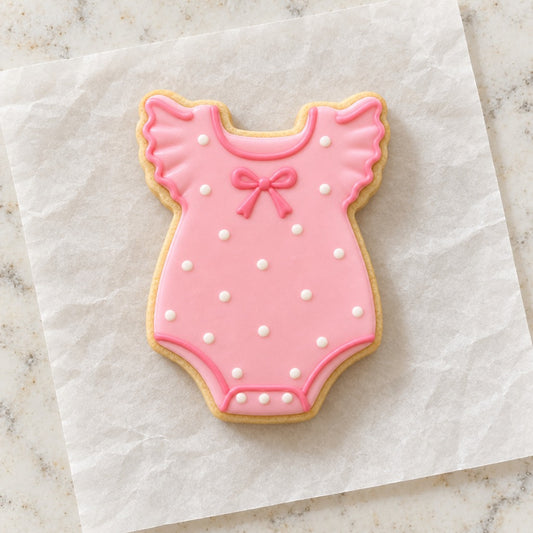 Fitted Ruffled Baby Bodysuit Cookie Cutter (decorated cookie mockup)