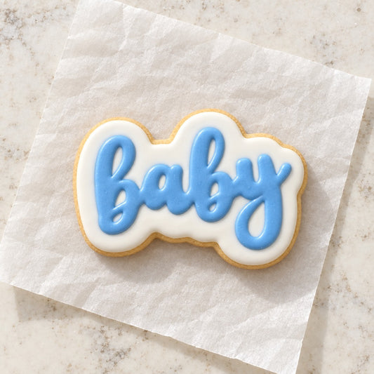 Baby Script Lettering Cookie Cutter (decorated cookie mockup)