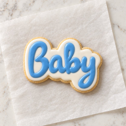 Baby Script Outline Cookie Cutter (decorated cookie mockup)