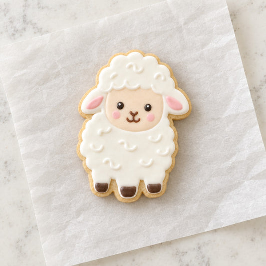 Baby Sheep Cookie Cutter (decorated cookie mockup)