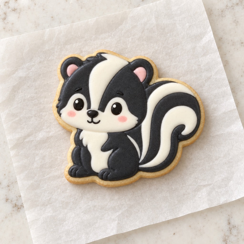 Baby Skunk Cookie Cutter (decorated cookie mockup)