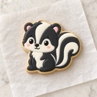 Baby Skunk Cookie Cutter (decorated cookie mockup)