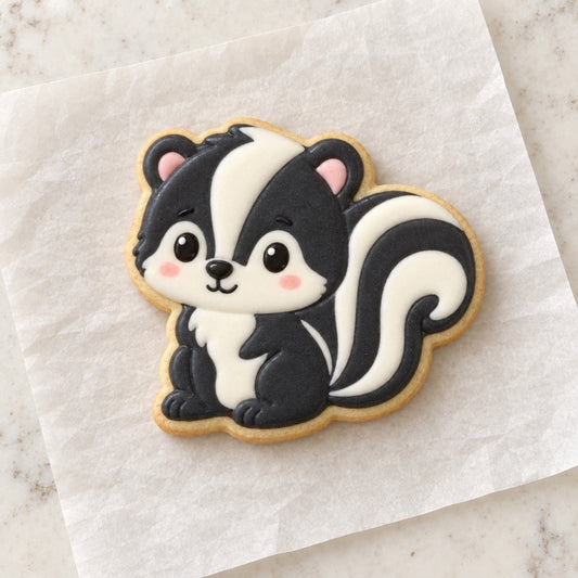 Baby Skunk Cookie Cutter (decorated cookie mockup)