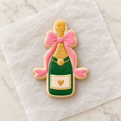 Bachelorette Champagne Bottle Cookie Cutter (decorated cookie mockup)