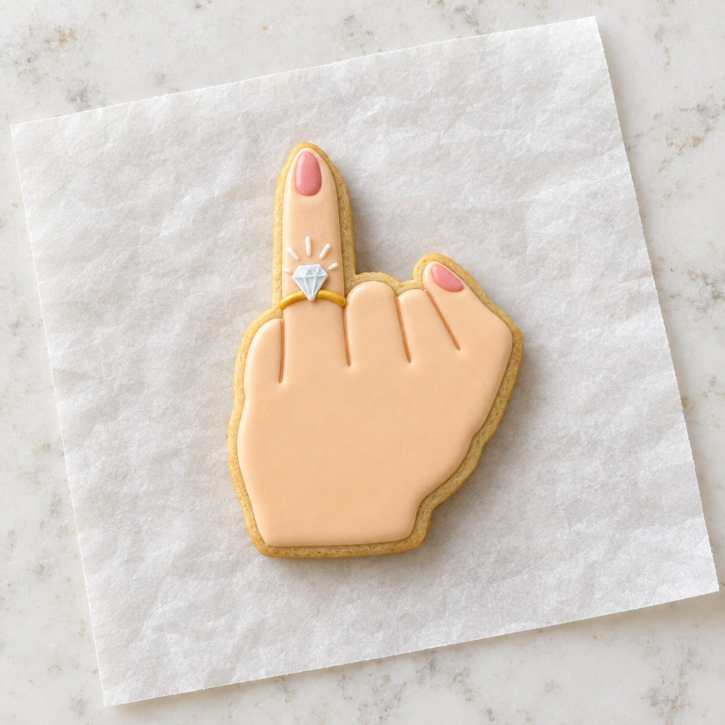 Bachelorette Ring Finger Cookie Cutter (decorated cookie mockup)