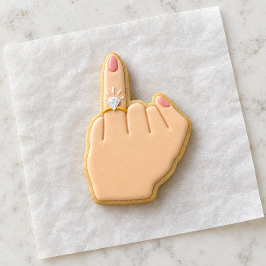 Bachelorette Ring Finger Cookie Cutter (decorated cookie mockup)