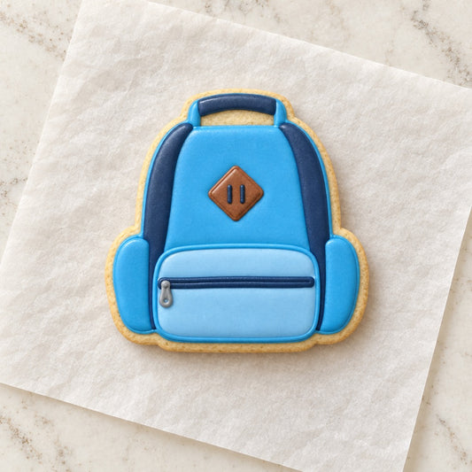 Backpack Cookie Cutter (decorated cookie mockup)