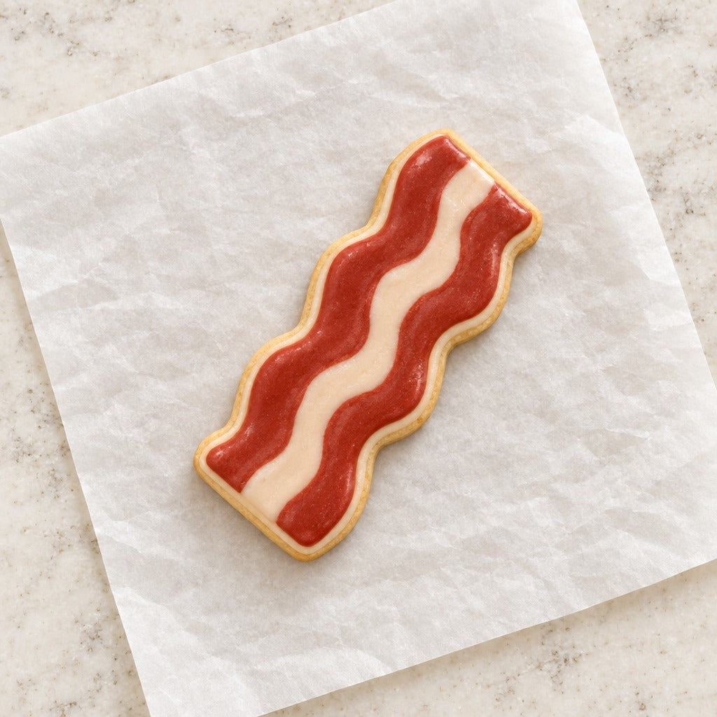 Bacon Strip Outline Cookie Cutter (decorated cookie mockup)