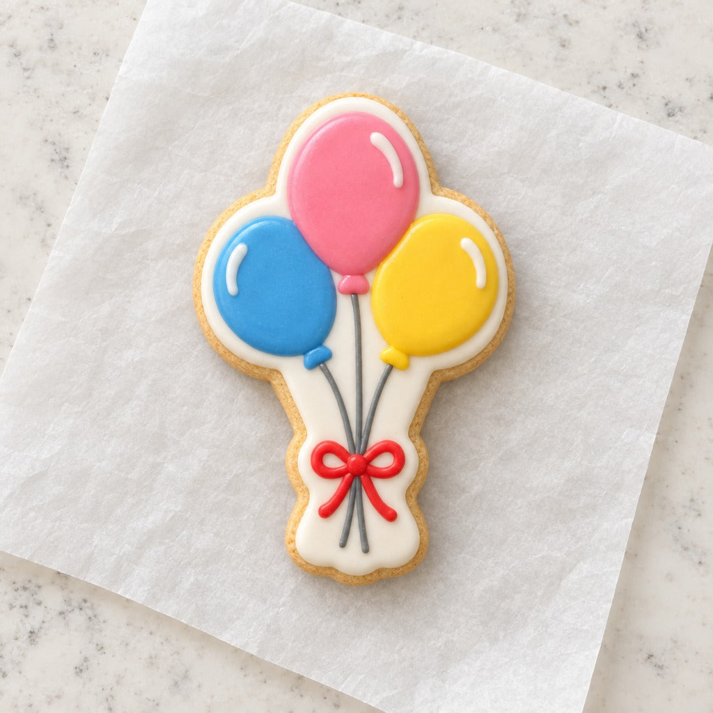 Balloon Bunch Outline Cookie Cutter (decorated cookie mockup)