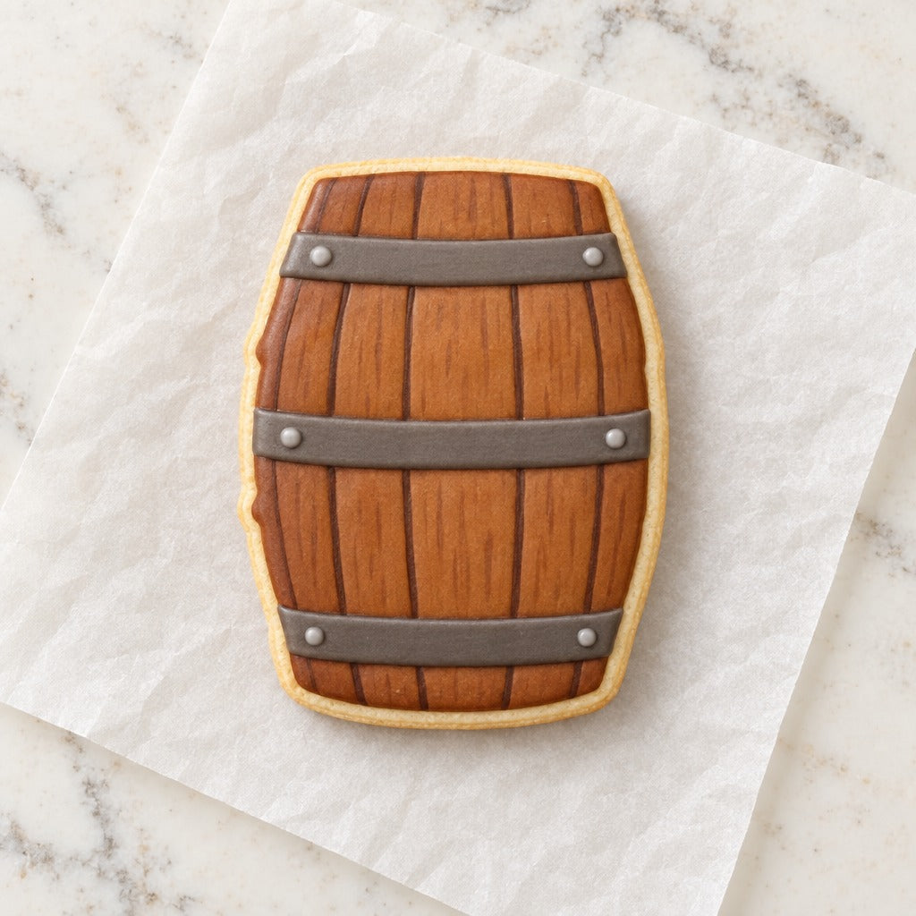 Barrel Outline Cookie Cutter (decorated cookie mockup)