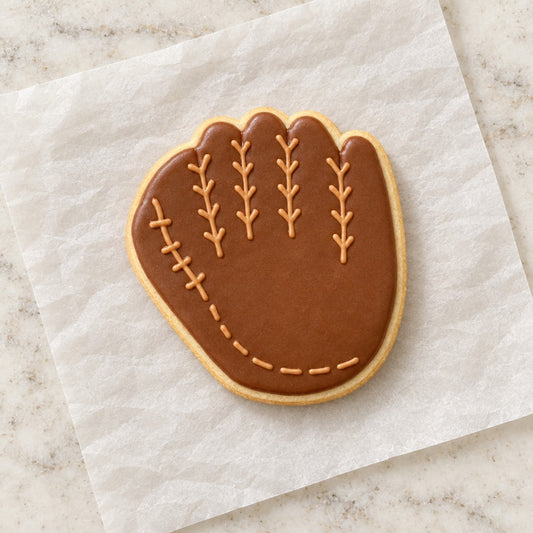 Baseball Mitt Outline Cookie Cutter (decorated cookie mockup)