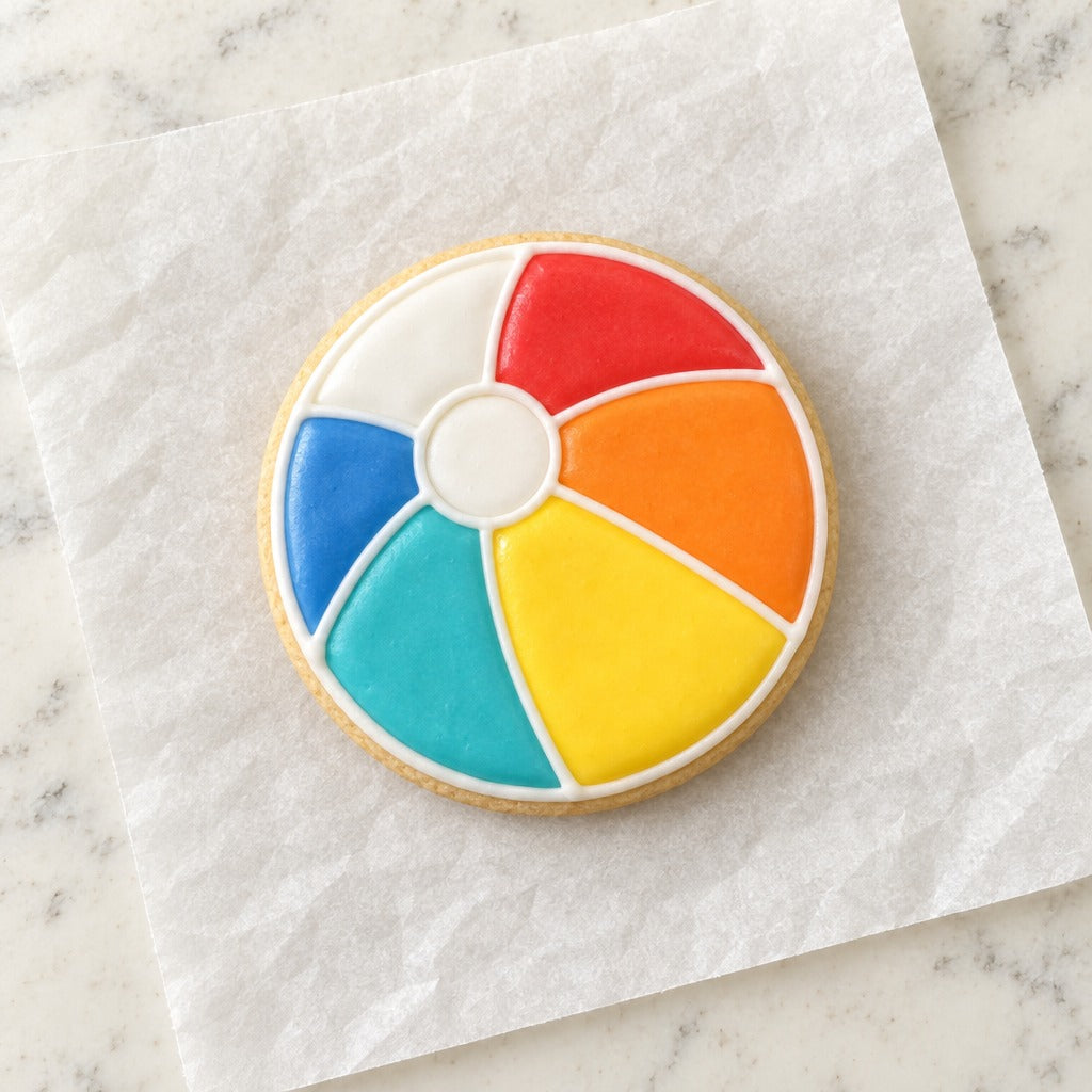 Beach Ball Cookie Cutter (decorated cookie mockup)