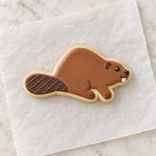 Beaver Outline Cookie Cutter (decorated cookie mockup)