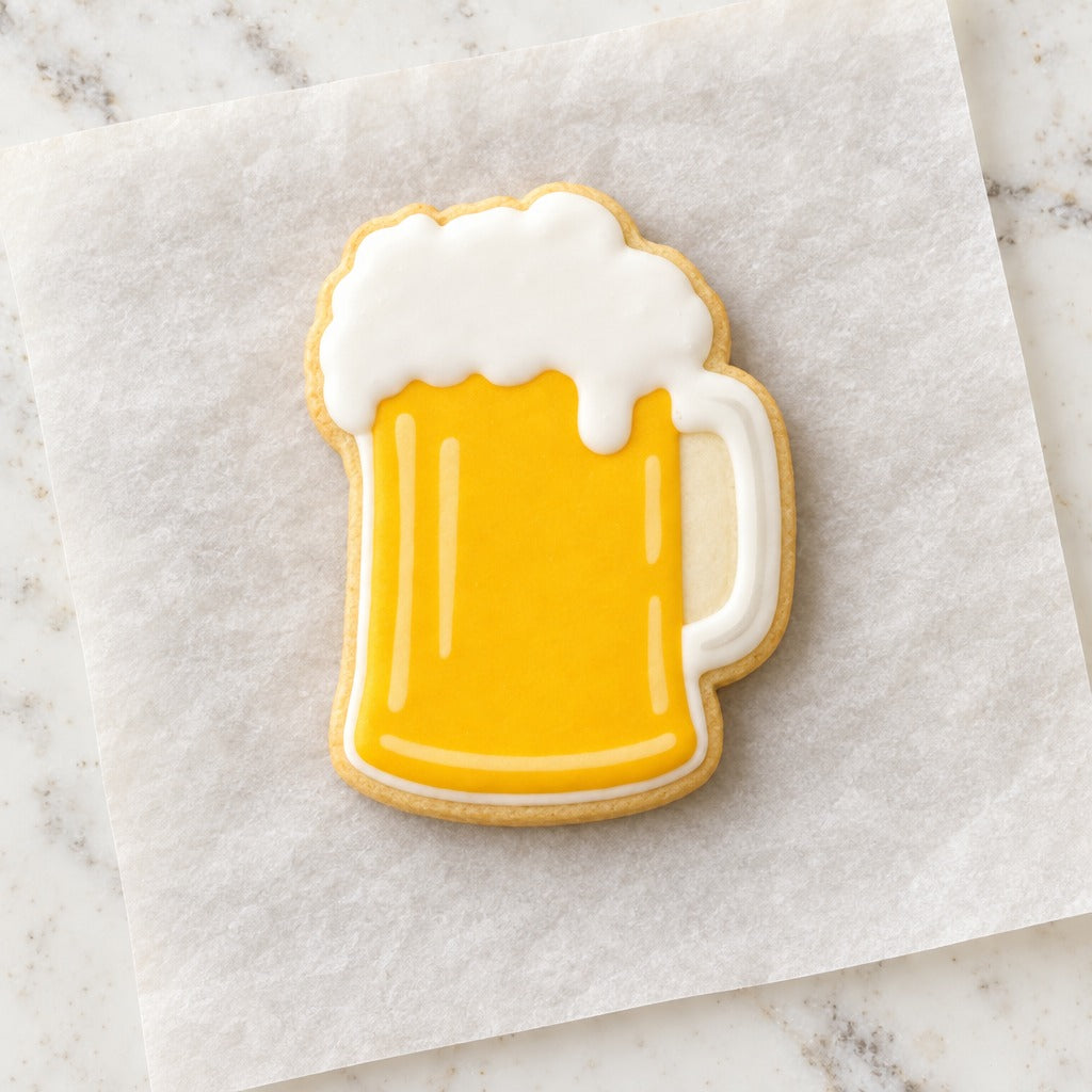Beer Mug Outline Cookie Cutter (decorated cookie mockup)