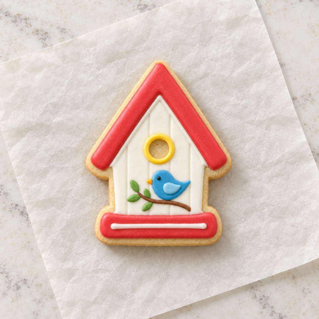 Birdhouse Cookie Cutter (decorated cookie mockup)