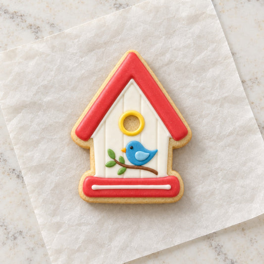 Birdhouse Cookie Cutter (decorated cookie mockup)