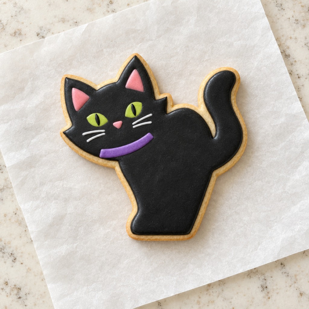 Black Cat Cookie Cutter (decorated cookie mockup)