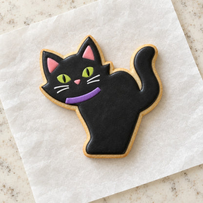 Black Cat Cookie Cutter (decorated cookie mockup)